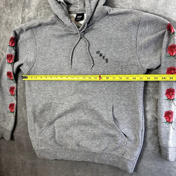 Obey Worldwide Men's M Grey Sweatshirt Hoodie Rose Print Graphic - Picture 9 of 11